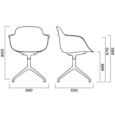 Dimensions chaise pivotante avec assise tissu et coque plastique – Sicla