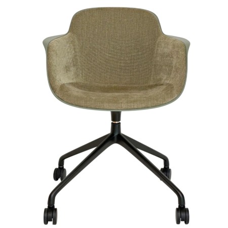 chaise de réunion en tissu couleur olive sur roulettes, modèle Sicla, vue de face