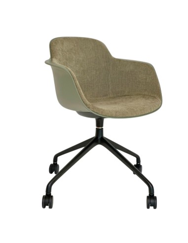 chaise de conférence pivotante Sicla en tissu olive avec roulettes et piètement noir