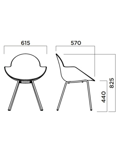 Dimensions de la chaise Cookie 4 pieds en tissu