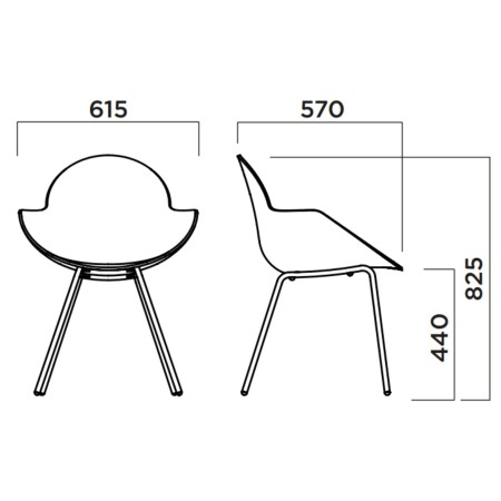 Dimensions de la chaise Cookie 4 pieds en tissu