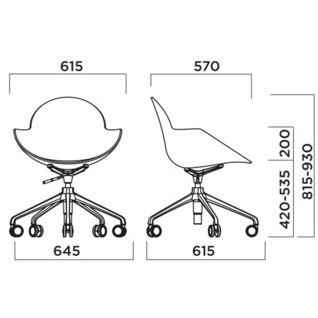Chaise de réunion en tissu réglable en hauteur avec roulettes – Cookie 2