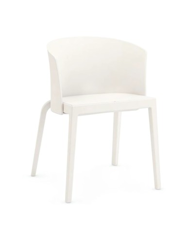 Chaise design blanche en plastique avec dossier arrondi et pieds droits -BI