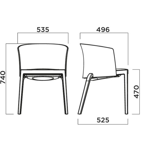Dimensions Chaise BI moderne et assise rembourrée