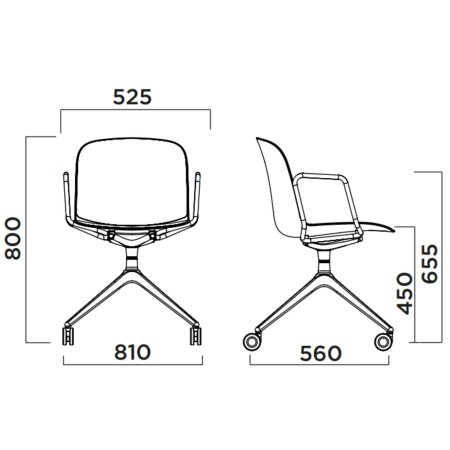 Chaise Relief pivotante avec accoudoirs et roulettes 2
