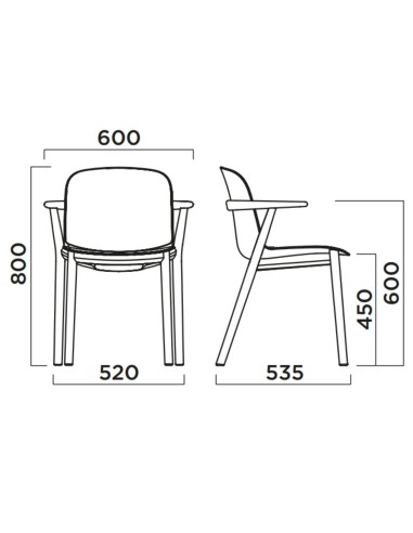 Chaise d’accueil avec assise en tissu et support bras – Relief