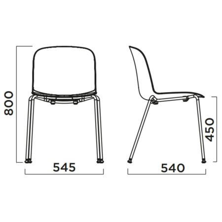 Dimensions chaise tapissée tissu avec pieds tube pour réunion ou accueil – Relief Tissu