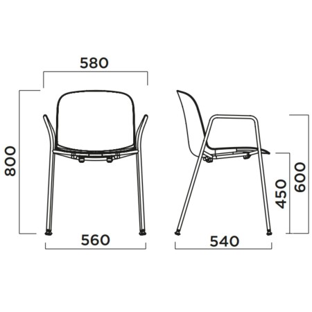 Chaise tapissée avec accoudoirs en métal pour réunion ou accueil – Relief Tissu A 2