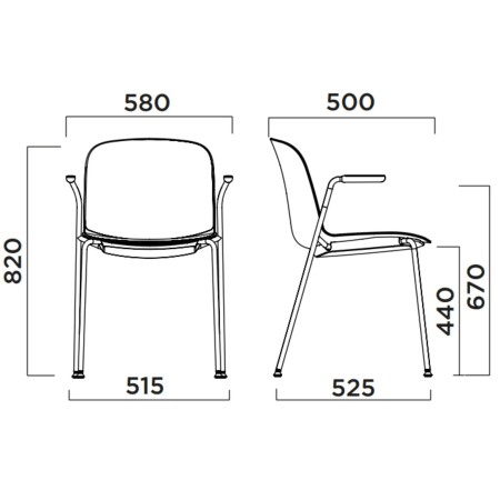 Chaise tapissée avec accoudoirs courts en métal pour accueil – Relief Tissu 2