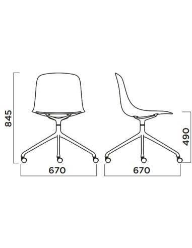 Dimensions chaise Pure Loop Mono pivotante à roulettes – plan technique