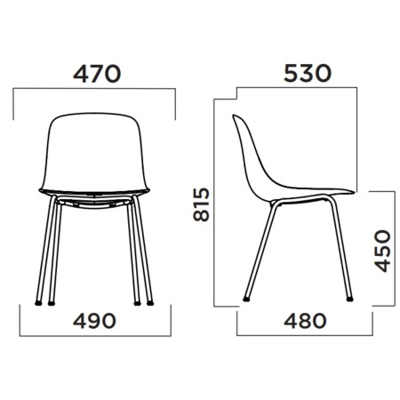Dimensions chaise 4 pieds confortable coque plastique assise tissu – Pure Loop Mono