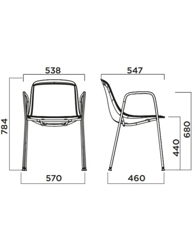 Dimensions chaise visiteur coque plastique avec accoudoirs métal - Pure Loop Mono