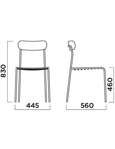 Dimensions chaise Uti plastic back