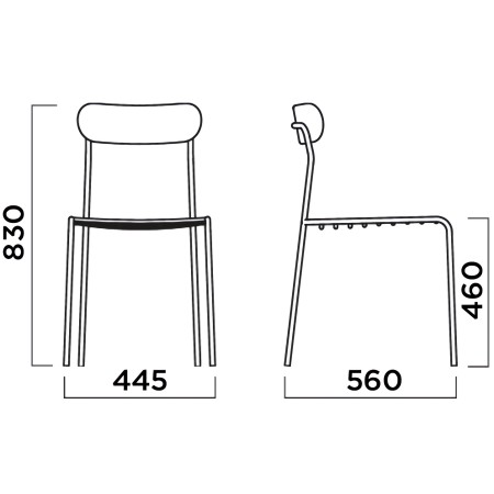Dimensions chaise Uti plastic back