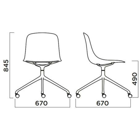 Chaise rembourrée pivotante à roulettes – Pure Loop Mono 2