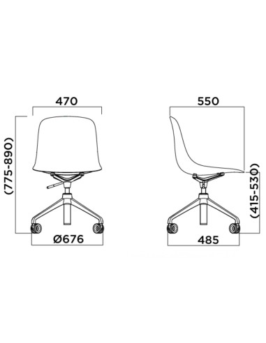 Dimensions chaise pivotante sur roulettes avec coussin tissu Pure Loop Mono