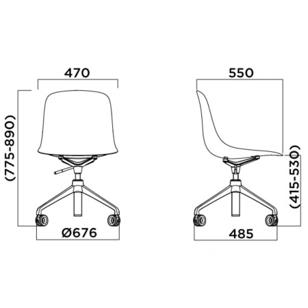 Dimensions chaise pivotante sur roulettes avec coussin tissu Pure Loop Mono