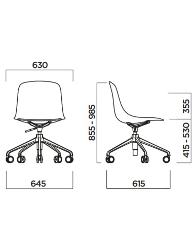 Dimensions chaise pivotante 5 branches roulettes avec assise tissu Pure Loop Mono