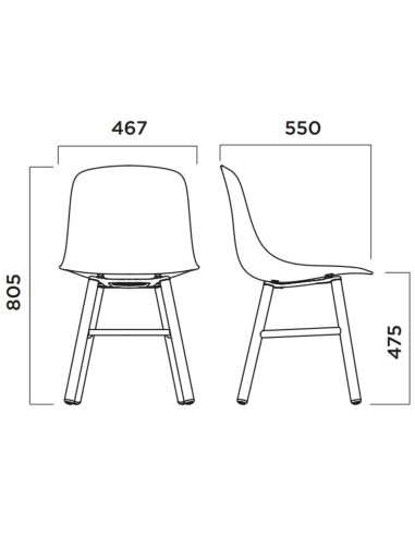 Dimensions chaise rétro tissu pieds bois – Pure Loop Mono Wood