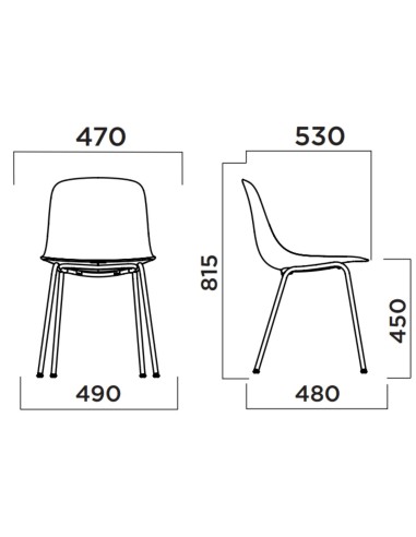 Dimensions chaise tapissée non empilable 4 pieds pour accueil – Pure Loop Mono