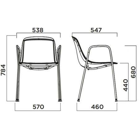 Dimensions chaise tissu avec accoudoirs métal pour bureau Pure Loop Mono