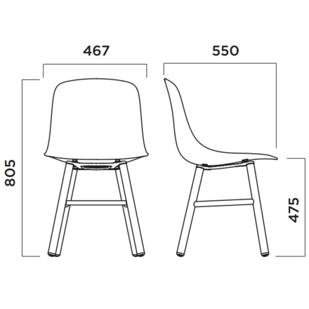 Dimensions siège en tissu avec piètement bois scandinave – Pure Loop Mono Wood Retro