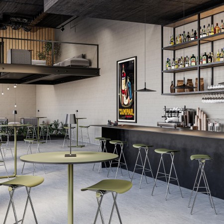 Assise de restauration en vert - acier pratique et léger hauteur bar Flip 2