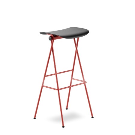 Tabouret de bar - acier rouge et assise noire en plastique - design moderne et minimaliste Flip