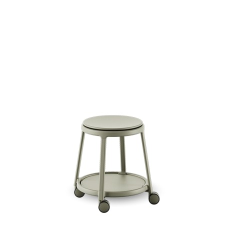 Tabouret en acier et plastique beige - avec roulettes et tablette ROUND&ROLL