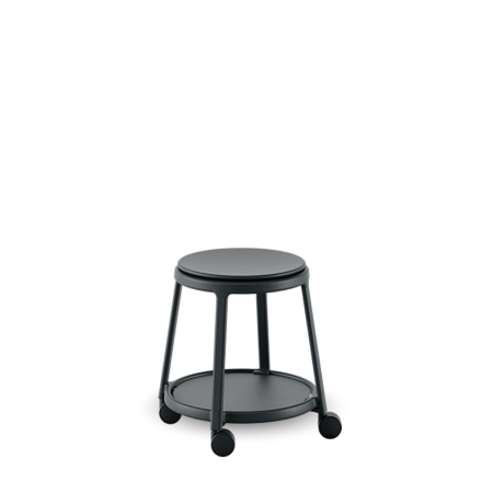Tabouret minimaliste ROUND&ROLL - avec roulettes et acier noir