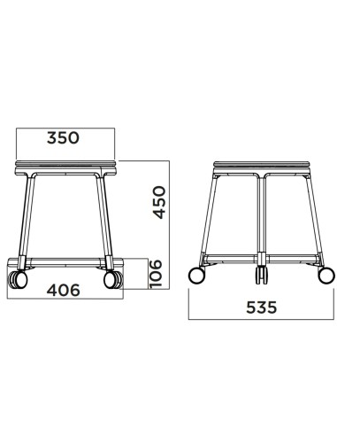 Dimensions Tabouret ROUND&ROLL avec roulettes
