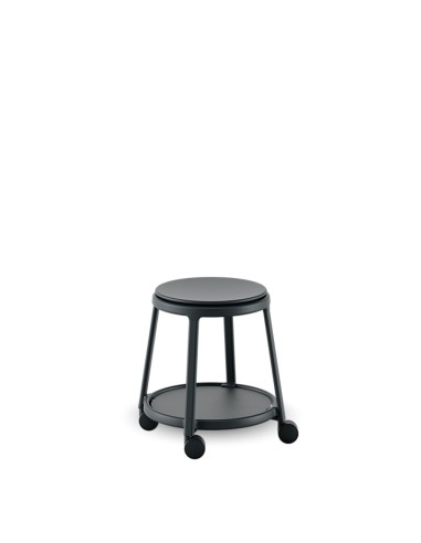Tabouret pivotant minimaliste ROUND&ROLL - avec roulettes et acier noir	