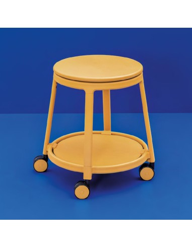 	Tabouret bas à roulettes - assise pivotante jaune - design moderne et coloré