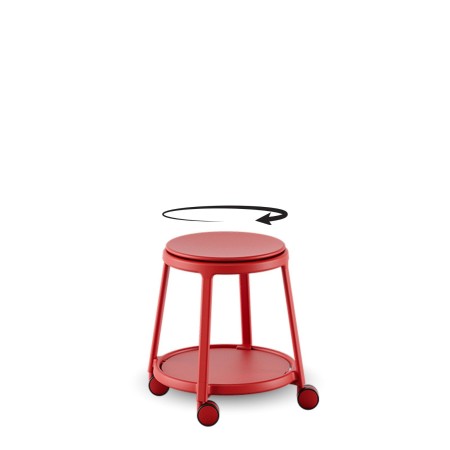 Tabouret pivotant à roulettes - acier rouge pour bureau open space