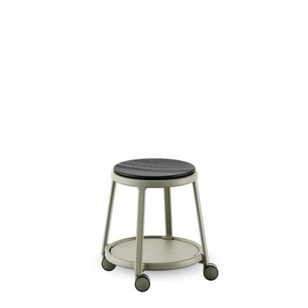 Tabouret pivotant noir ROUND&ROLL - assise en frêne et roulettes 2