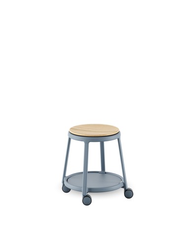 	tabouret à roulettes avec assise pivotante bois frêne naturel ROUND&ROLL
