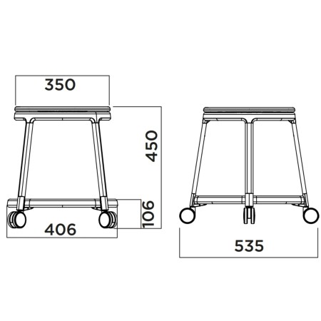 Dimensions tabouret avec tablette et assise pivotante en bois - ROUND&ROLL