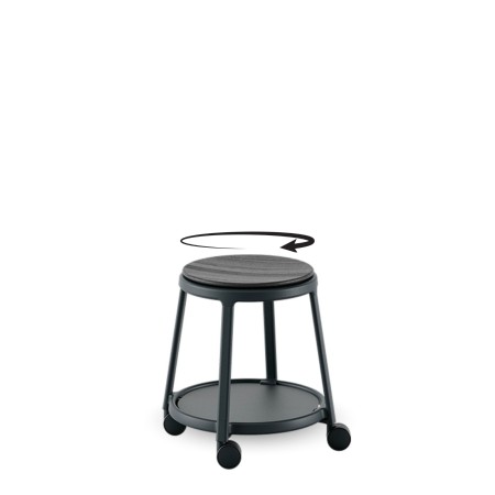 Tabouret pivotant noir ROUND&ROLL - assise en frêne et roulettes