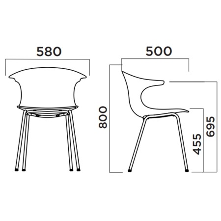 Dimensions Chaise extérieur Loop Mono 4 pieds