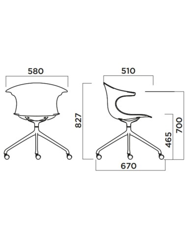 Dimensions chaise de réunion pivotante à roulettes – Loop Mono Design