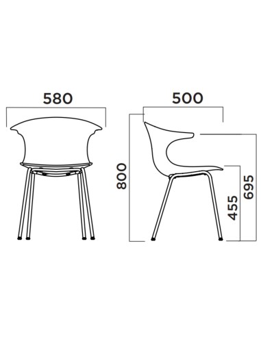 Dimensions chaise coque rigide et coussin tissu pour accueil ou réunion – Loop Mono Design