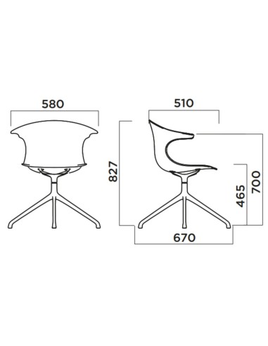 Dimensions chaise pivotante avec assise tissu et pied étoile – Loop Mono Design