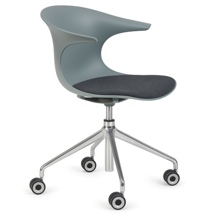 chaise design sur roulettes avec assise tissu