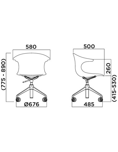 Dimensions chaise Loop Mono Design à roulettes et piètement 4 branches