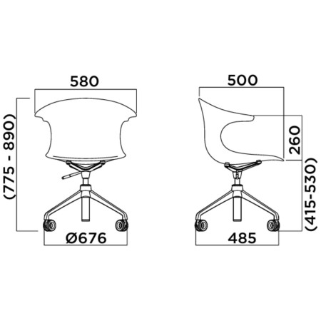 Dimensions chaise réglable à roulettes pour réunion Loop Mono Design
