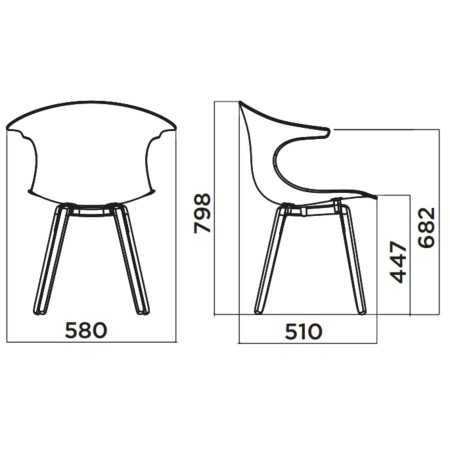 Dimensions chaise design pieds en bois avec assise rembourrée – Loop Mono