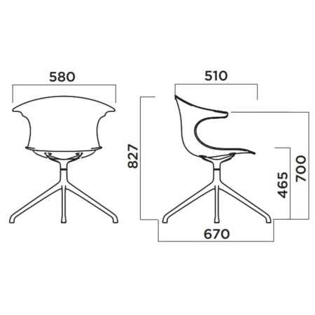 Chaise tapissée pivotante Loop Mono Design 4 branches tissu bleu 2