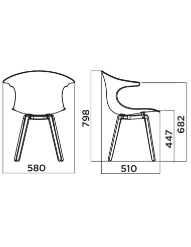 Dimensions chaise coque tissu pieds bois – Loop Mono Design