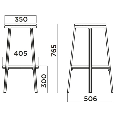 Dimensions techniques du tabouret ROUND&ROUND avec assise plastique, hauteur 765 mm