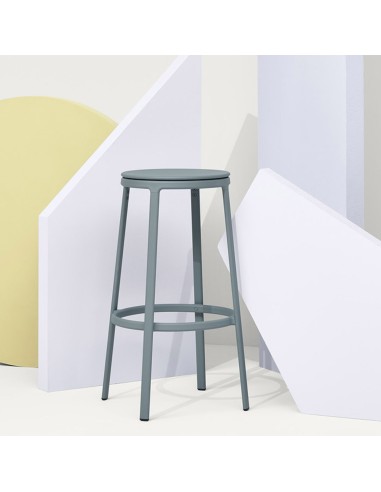 Tabouret design ROUND&ROUND bleu gris avec assise pivotante, structure fine en plastique, style conte